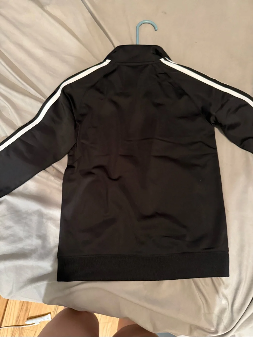 adidas Black Track Jacket with White Stripe Accents